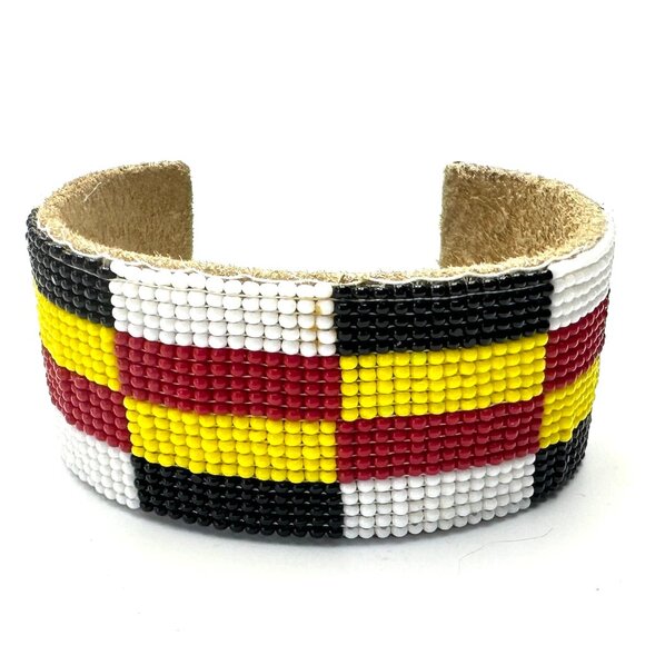 Navajo Beaded Leather Cuff Bracelet — Hand-Loomed — OS — NWOT - Picture 1 of 6